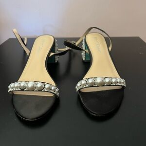 Betsey Johnson Black and Cream Pearl Heels